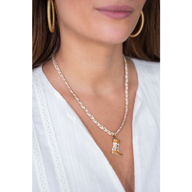 Art witte koord ketting met western boot