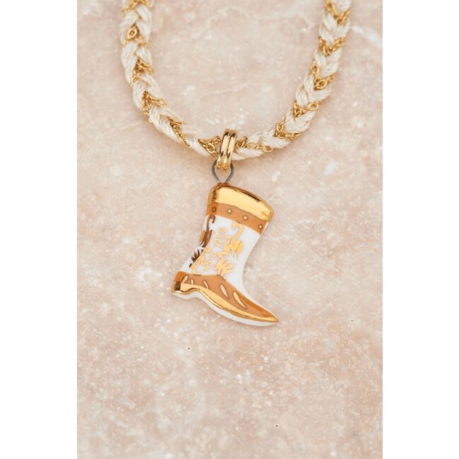 Art witte koord ketting met western boot