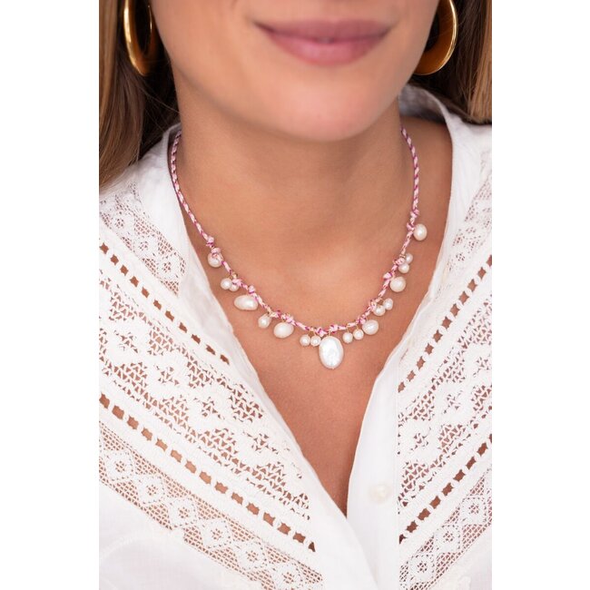 Island paarse koord ketting met zoetwaterparels
