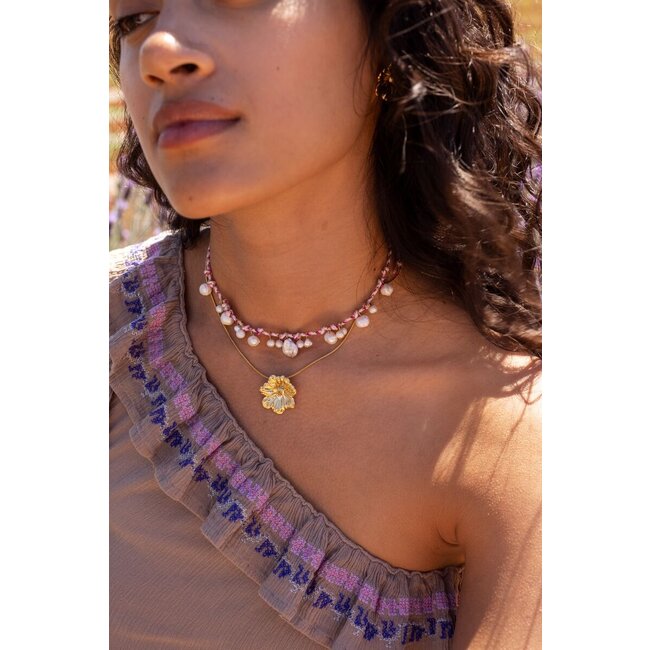 Island paarse koord ketting met zoetwaterparels