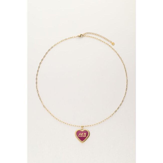 Art schakelketting met fuchsia vintage hart