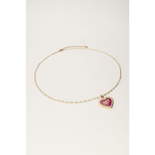 Art schakelketting met fuchsia vintage hart
