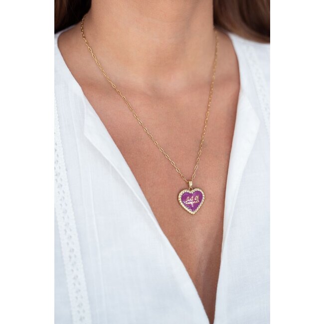 Art schakelketting met fuchsia vintage hart