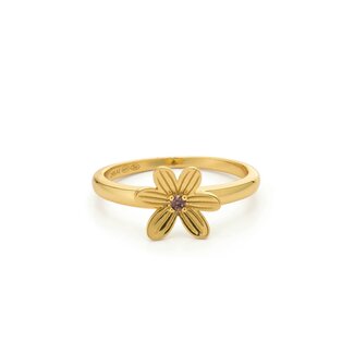 24Kae Ring met bloem en roze steen - 124155Y