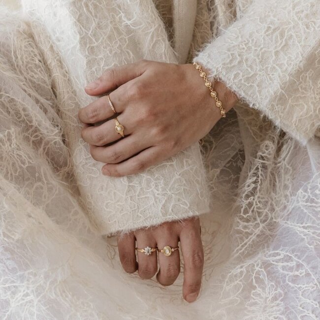 Armband met ronde schakels en lichtroze stenen - 22478Y