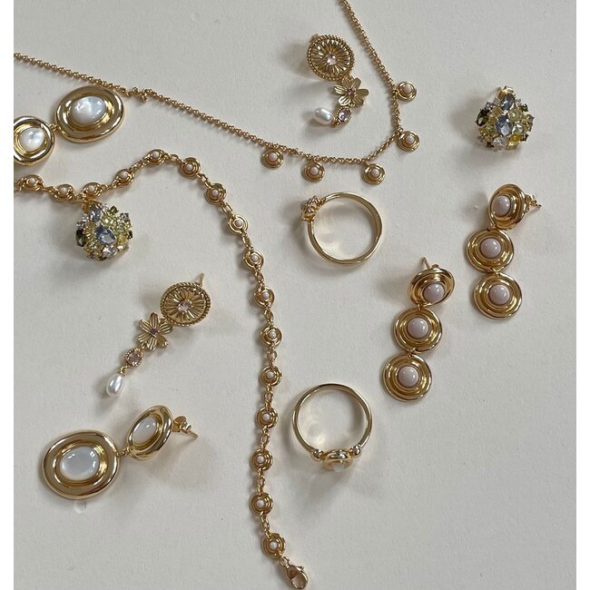 Armband met ronde schakels en lichtroze stenen - 22478Y