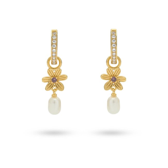 Oorbel met bloem en zoetwater parel - 424124Y