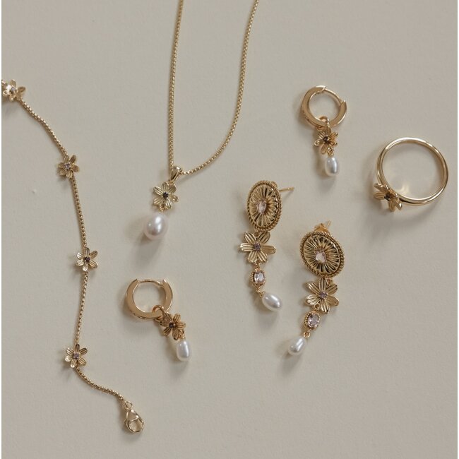 Oorbel met bloem en zoetwater parel - 424124Y