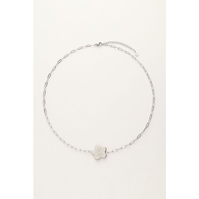 Art schakelketting met bloem - Zilverkleurig