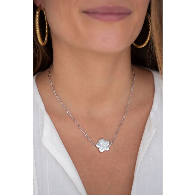 Art schakelketting met bloem - Zilverkleurig