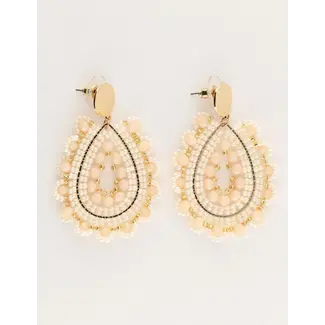 My Jewellery Ovale oorhangers met kralen beige