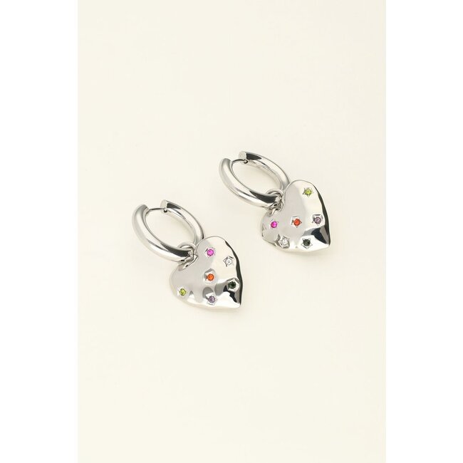 Universe oorringen met hart bedel met gekleurde steentjes