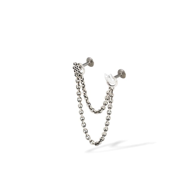 Oorbel Double Chain Connector Zilver Single Piece