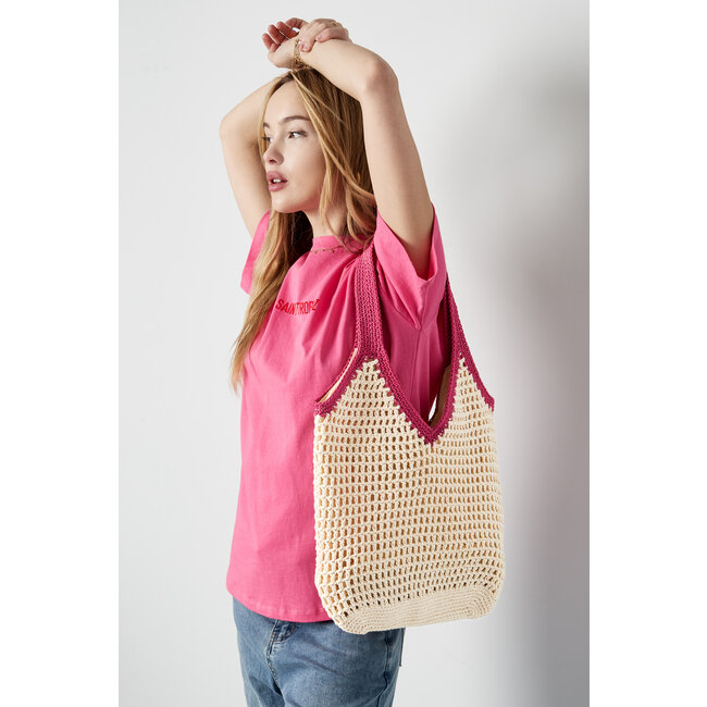 Strandtas met gekleurd hengsel - fuchsia