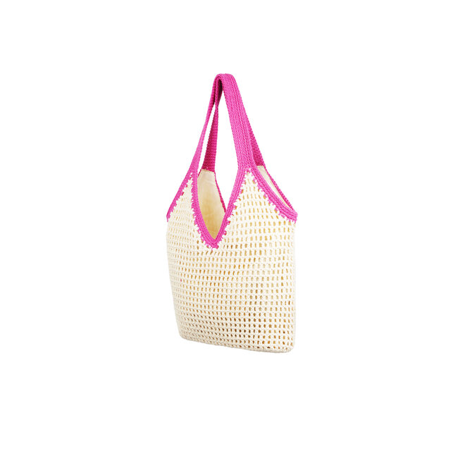 Strandtas met gekleurd hengsel - fuchsia