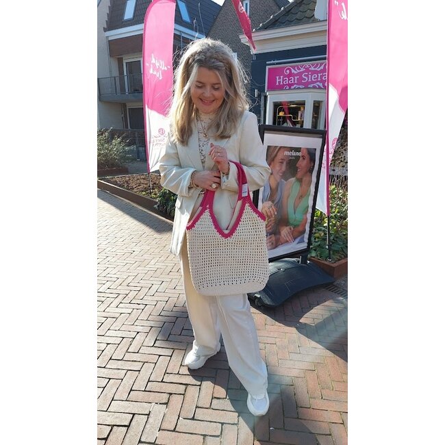 Strandtas met gekleurd hengsel - fuchsia