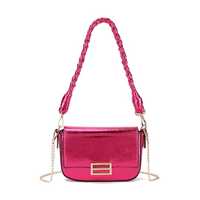 Kunstlederen metallic schoudertas  - Fuchsia