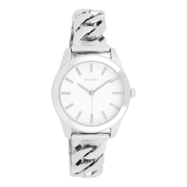 Wit dameshorloge met kleine schakel - Zilverkleurig