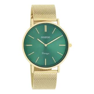 Oozoo Groene dameshorloge met fijne mesh band  - Goudkleurig