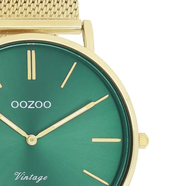 Groene dameshorloge met fijne mesh band  - Goudkleurig