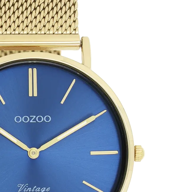 Blauwe dameshorloge met fijne mesh band  - Goudkleurig