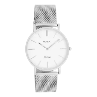 Oozoo Witte dameshorloge met fijne mesh band  - Zilverkleurig