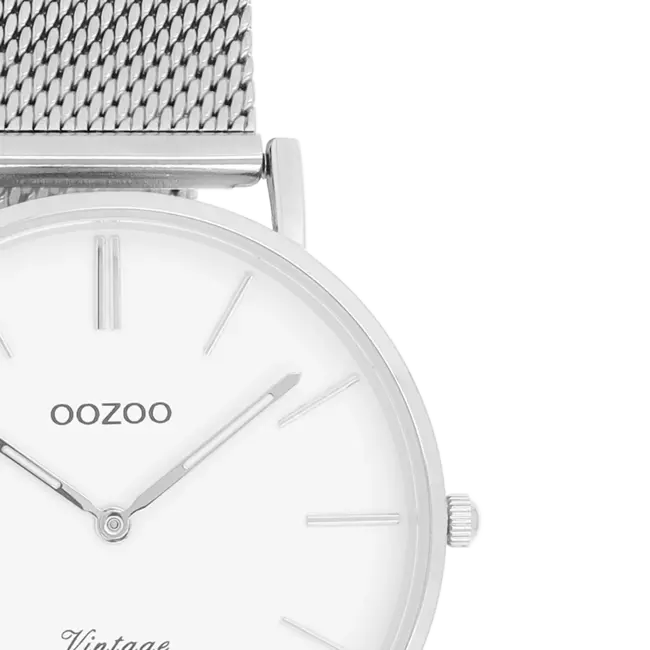 Witte dameshorloge met fijne mesh band  - Zilverkleurig
