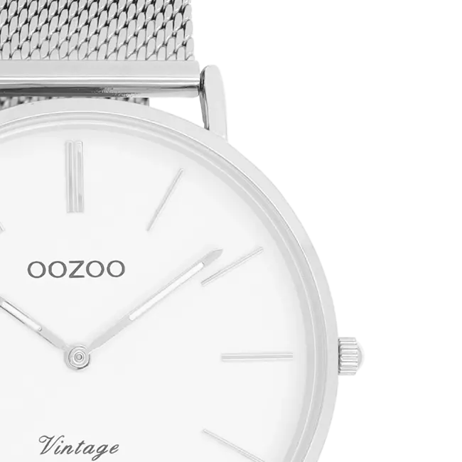 Witte dameshorloge met fijne mesh band 40mm - Zilverkleurig