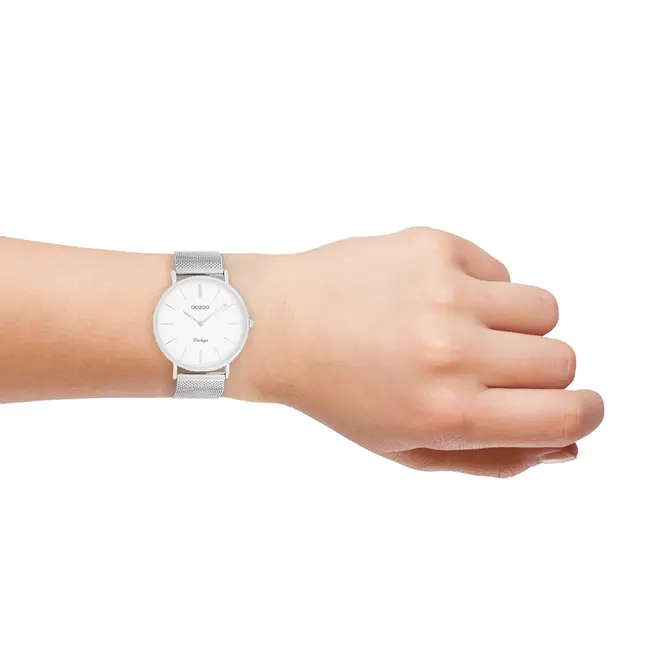 Witte dameshorloge met fijne mesh band 40mm - Zilverkleurig