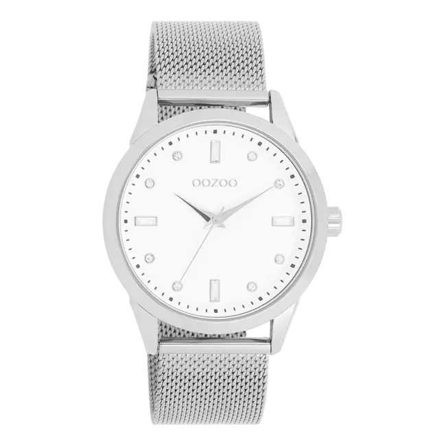 Witte dameshorloge met geweven mesh band 40mm - Zilverkleurig