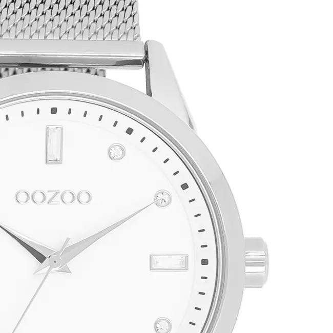 Witte dameshorloge met geweven mesh band 40mm - Zilverkleurig