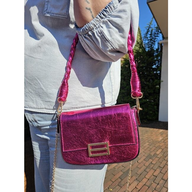 Kunstlederen metallic schoudertas  - Fuchsia