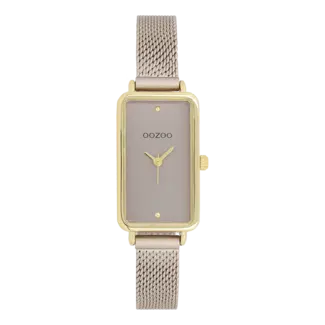 Oozoo Goudkleurig horloge met een taupekleurige band