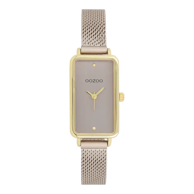 Goudkleurig horloge met een taupekleurige band