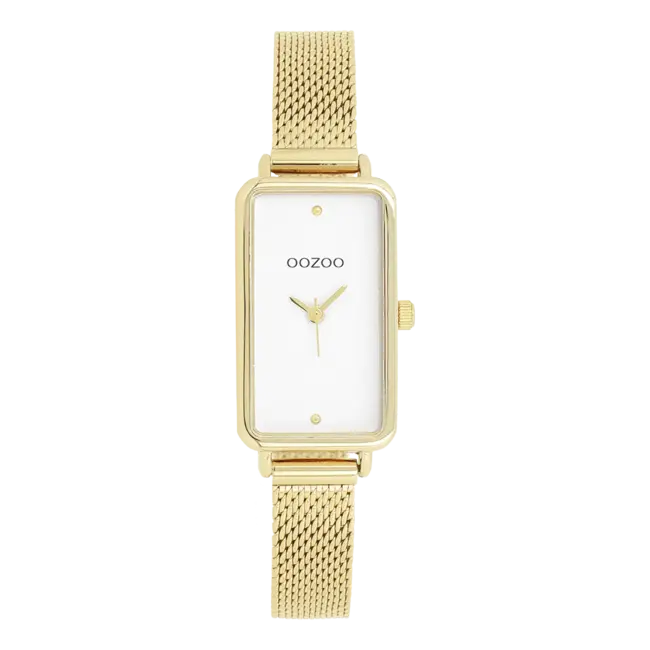 Goudkleurig horloge met een metalen mesh armband.