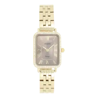 Oozoo Goudkleurig taupe horloge met metalen armband en zirkonia