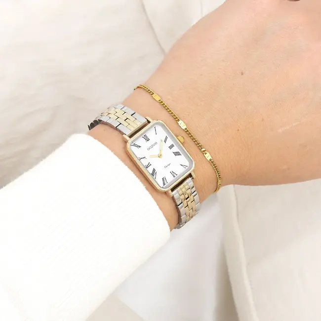 Duocolor horloge met metalen armband