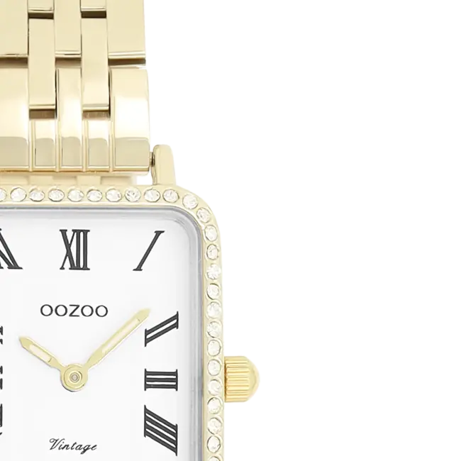 Goudkleurig horloge met metalen armband en zirkonia