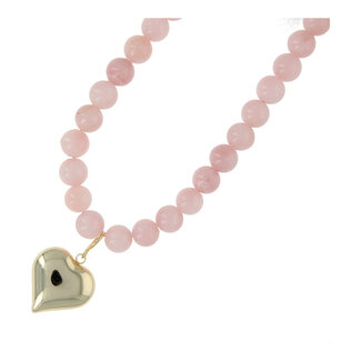 Fushi Amsterdam Ketting halfedelsteen 12mm dyed jade roze met hart