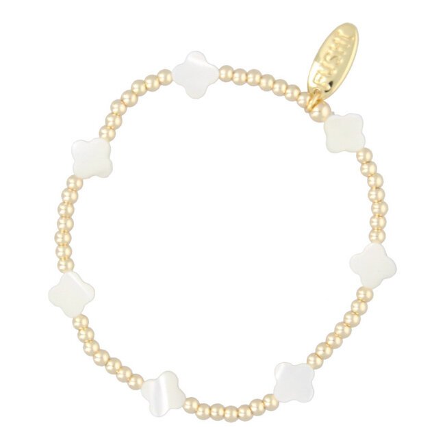 Armband 3mm 14krt en 7x schelp klavertje