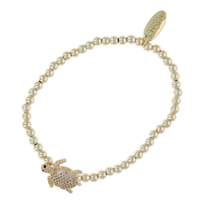 Armband 14krt 4mm kralen en glitter lichtroze schildpad