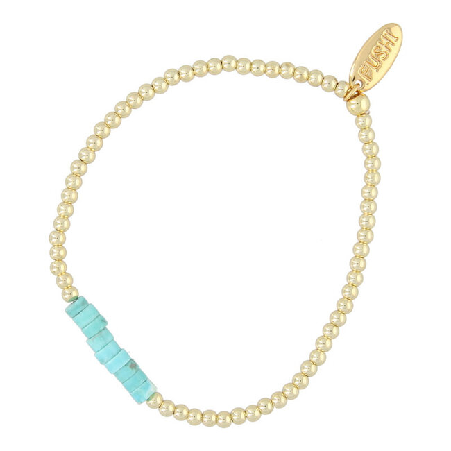 Armband halfedelsteen turquoise met 14krt balletjes