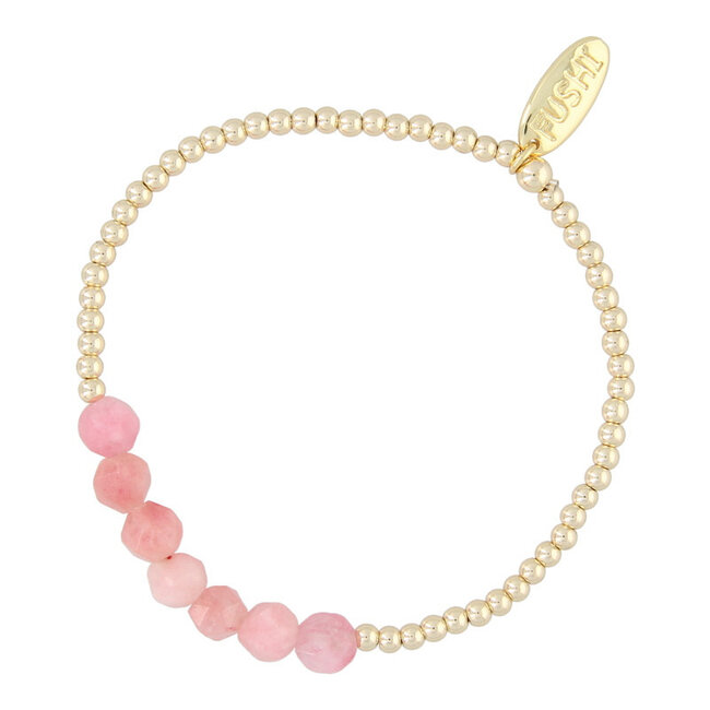 Armband 6mm halfedelsteen rose agaat en 3mm 14krt