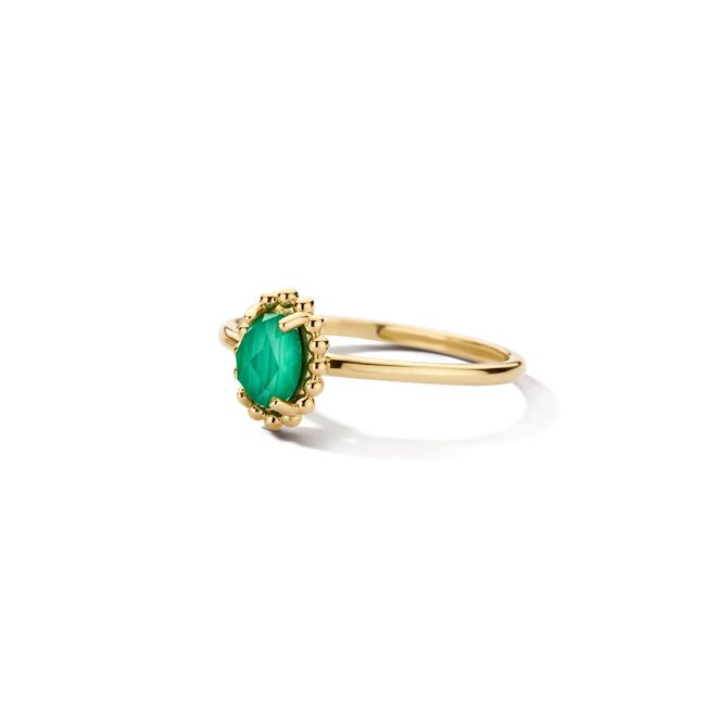 Ring 1272YMA - Geelgoud (14k) met Malachiet en Rock Crystal