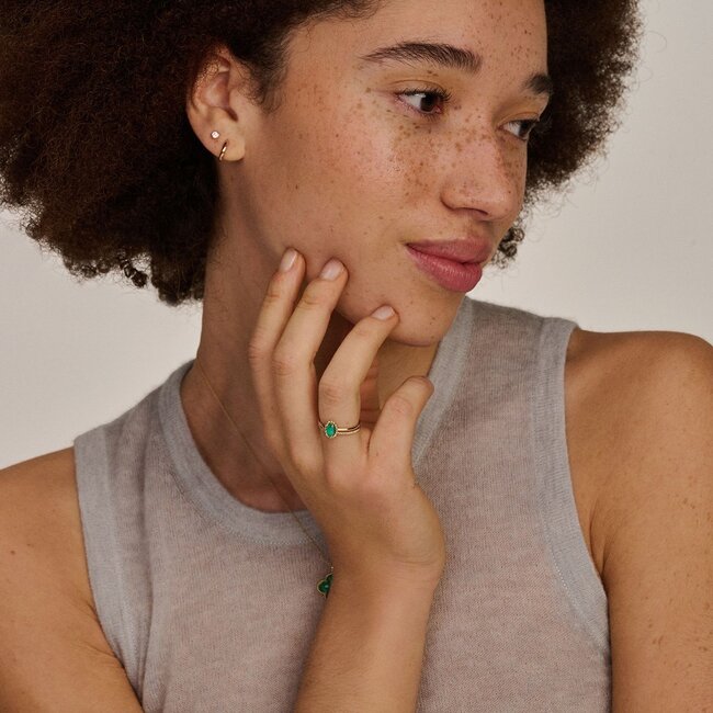 Ring 1272YMA - Geelgoud (14k) met Malachiet en Rock Crystal