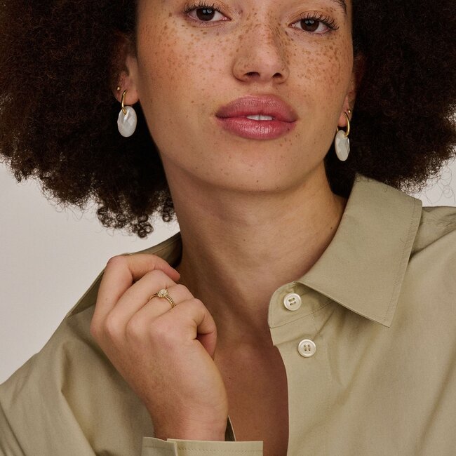 Ring 1272YMQ - Geelgoud (14k) met Mother of Pearl en Rock Crystal