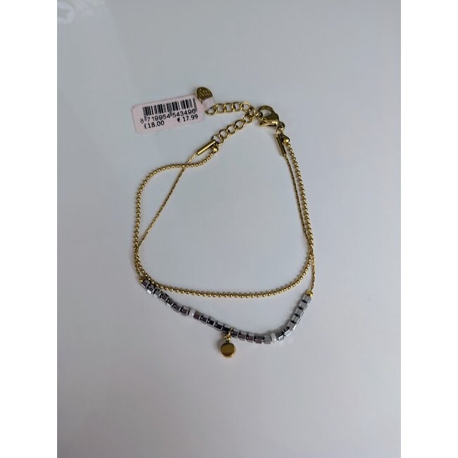 Dubbele armband met blokjes en steentje