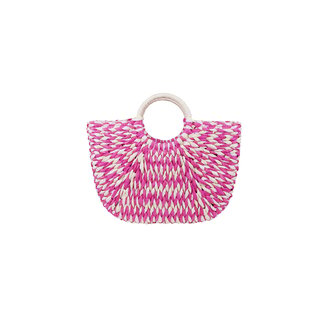 Yehwang Gevlochten strandtas met rond handvat fuchsia