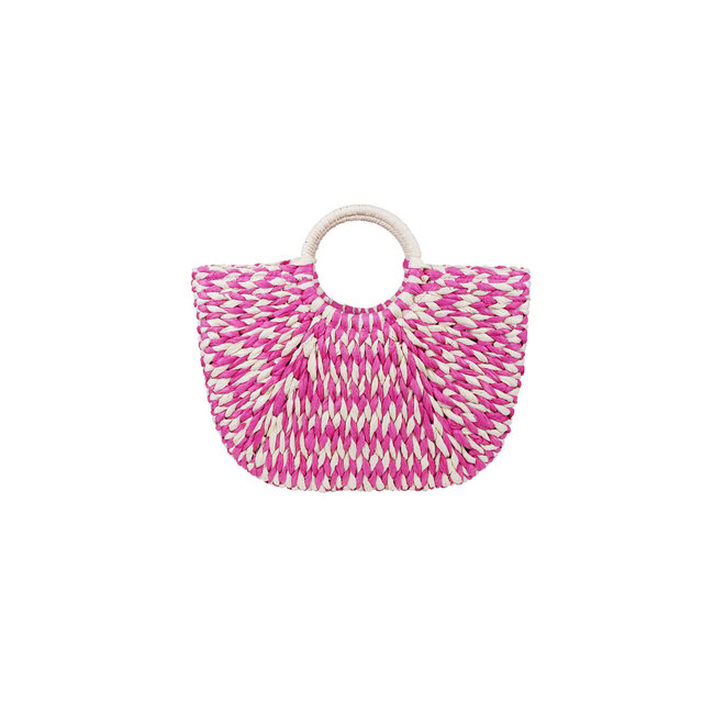 Gevlochten strandtas met rond handvat fuchsia