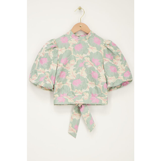 Groene jacquard top met open rug